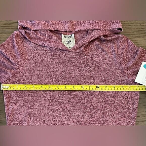 Vocal Lightweight Heathered Plum Long Sleeve Hooded Top with Small Studs - Picture 8 of 10